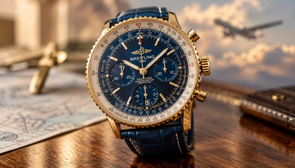 Blue dial and gold case choices in aviation design