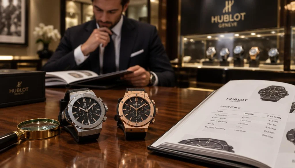 Comparing a Hublot Geneve watch price by reference and condition