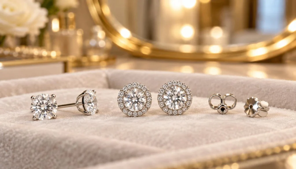 Earring backs checked before diamond studs are worn daily