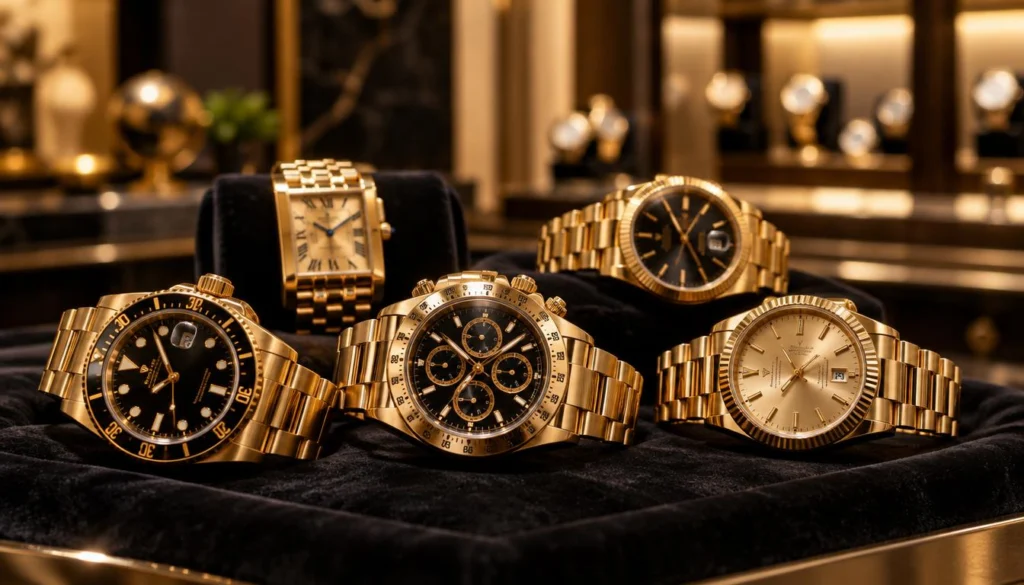 Gold luxury watches for men with solid and plated finishes