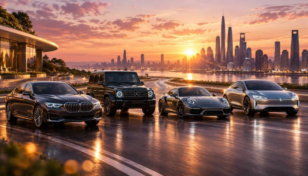 Luxury car performance compared across sedan SUV sports car and EV