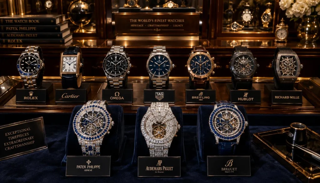 Luxury watch brands represented by jeweled and mechanical timepieces