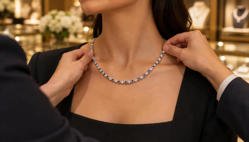 Necklace length measured against a collarbone for comfortable fit