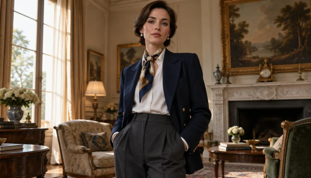 Old money style for women with a neatly tailored wool jacket