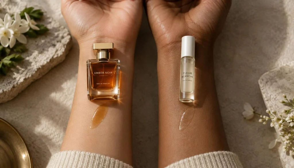 Two fragrance samples ready for comparison on skin