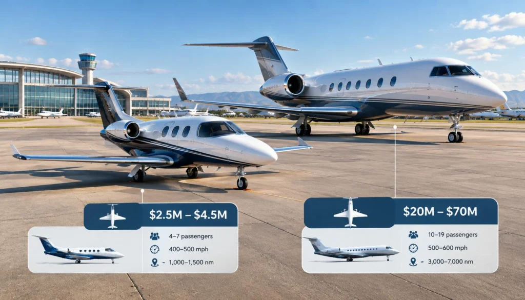 Very light jet purchase price compared with larger aircraft categories
